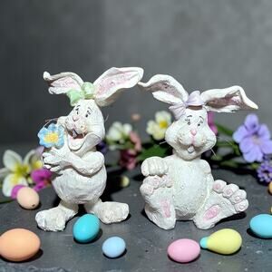 Vintage 90s Estate Find Resin Easter Bunny Figurines Set Great Condition